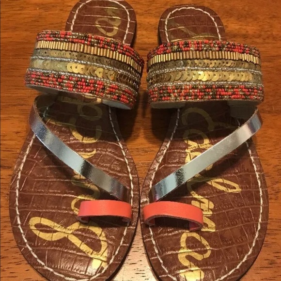 Gorgeous gold and coral Sam Edelman sandals - Picture 1 of 4